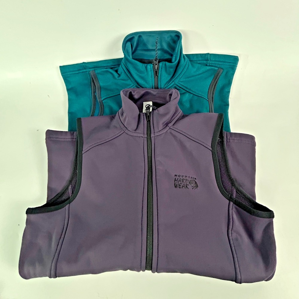 LOT of 2 Mountain Hardware Fleece Vests Green and Black Size XS TP Chest 32"
